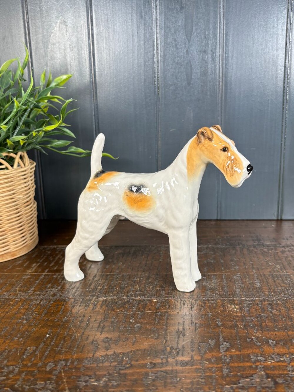 Vintage Beswick Fox Terrier Figurine, Wire-Haired Ceramic Dog Sculpture